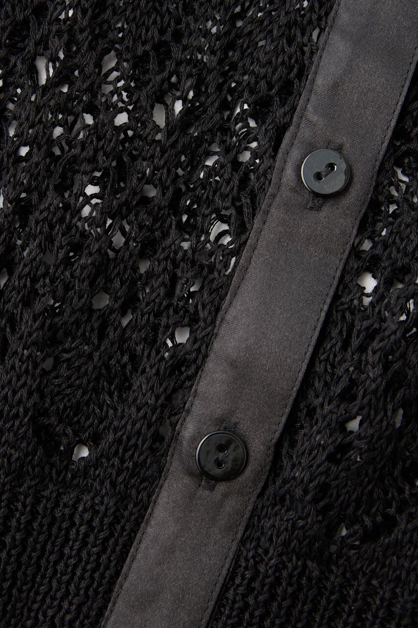 MOUSSY「吸湿､速乾性のある麻を使用したﾚｰｽ編みﾆｯﾄ 襟と前立てをｻﾃﾝで」|シャツ・ブラウス|