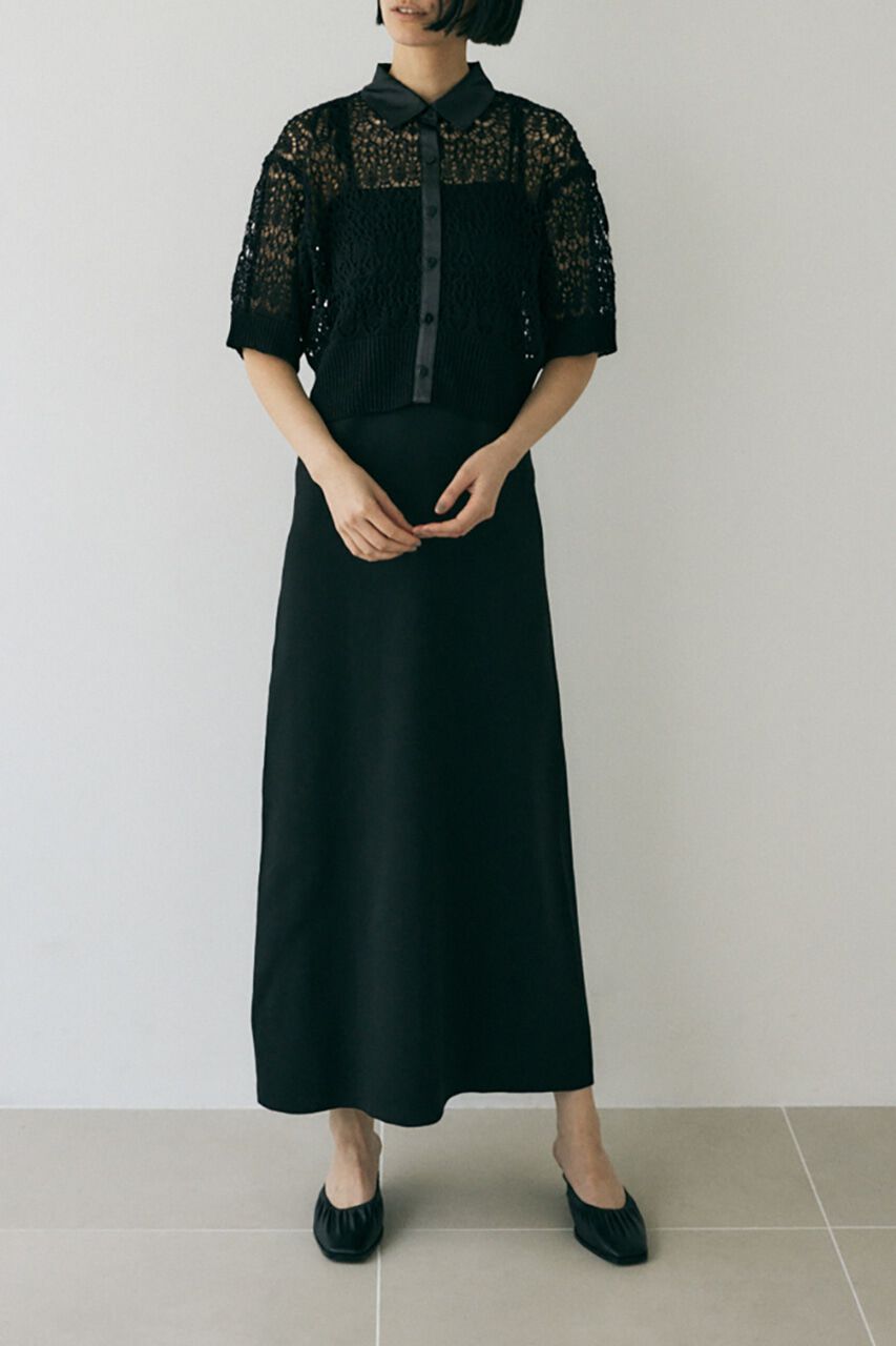 MOUSSY「吸湿､速乾性のある麻を使用したﾚｰｽ編みﾆｯﾄ 襟と前立てをｻﾃﾝで」|シャツ・ブラウス|