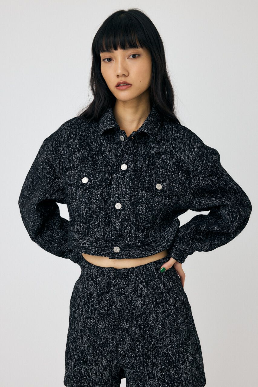 MOUSSY「SHORT TWEEDY ジャケット」|デニムジャケット|BLK