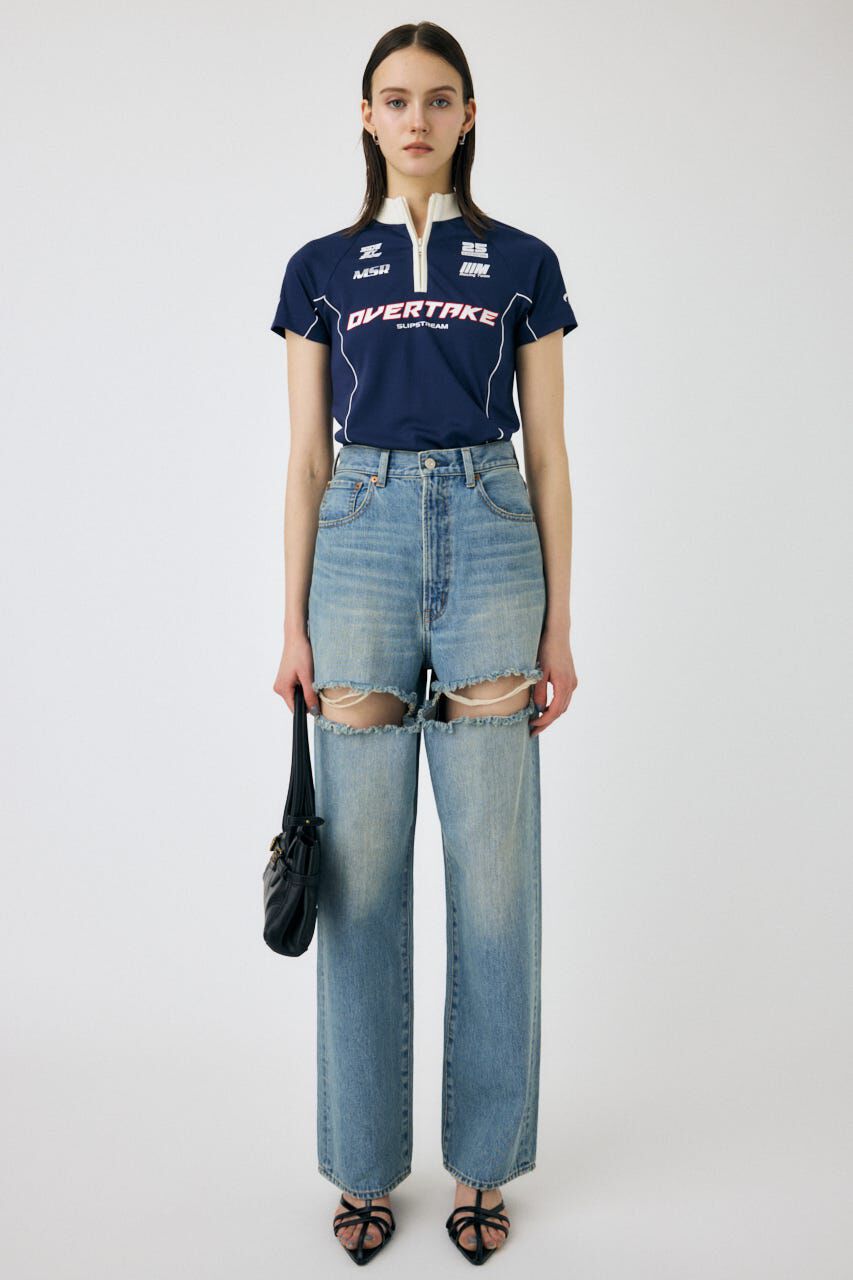 MOUSSY「CUT OUT LOOSE ストレートデニム」|デニム|