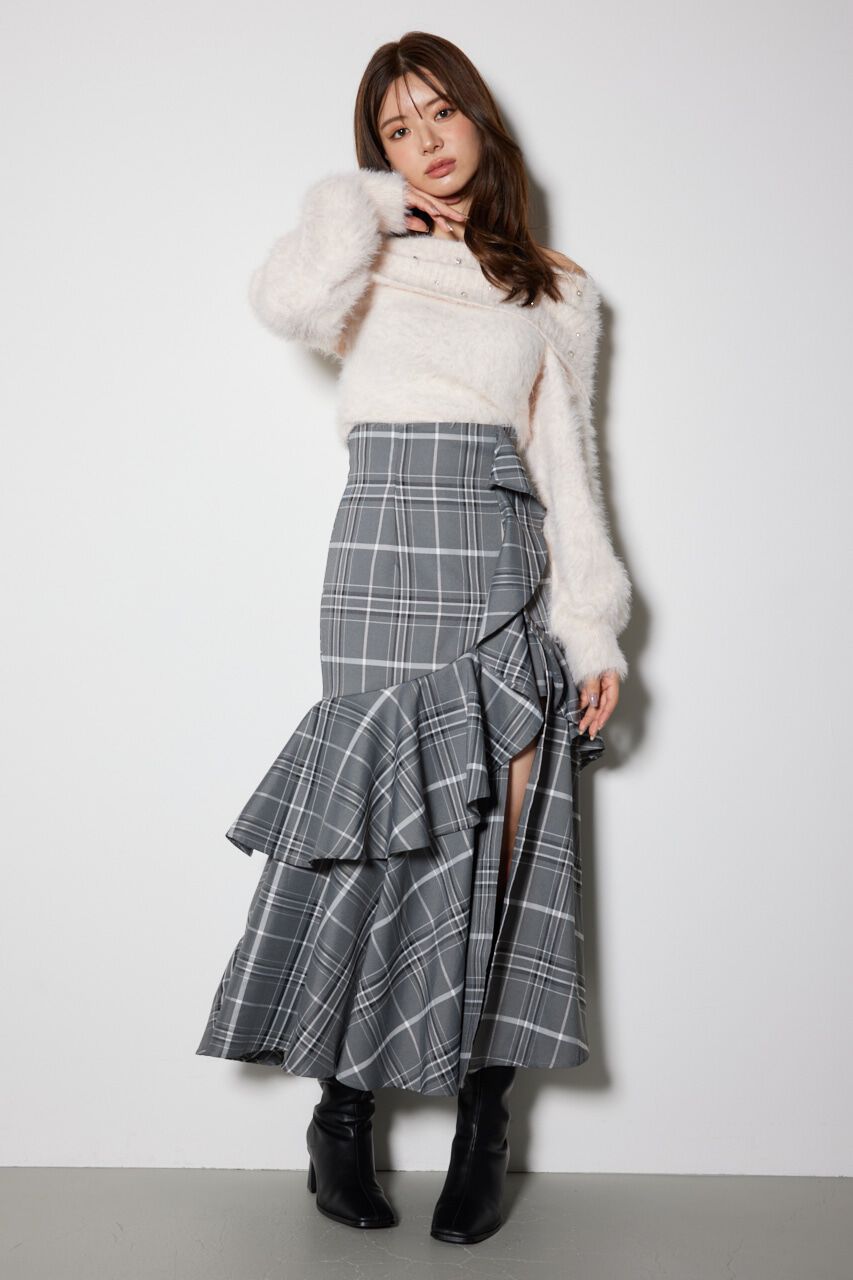 rienda「チェックフリルスリットスコートショートパンツ」|その他|