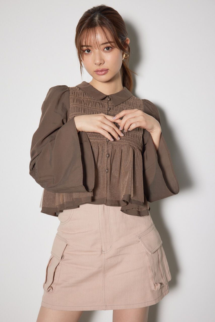 rienda「シャーリングフリルチュールブラウス」|ワンピース|