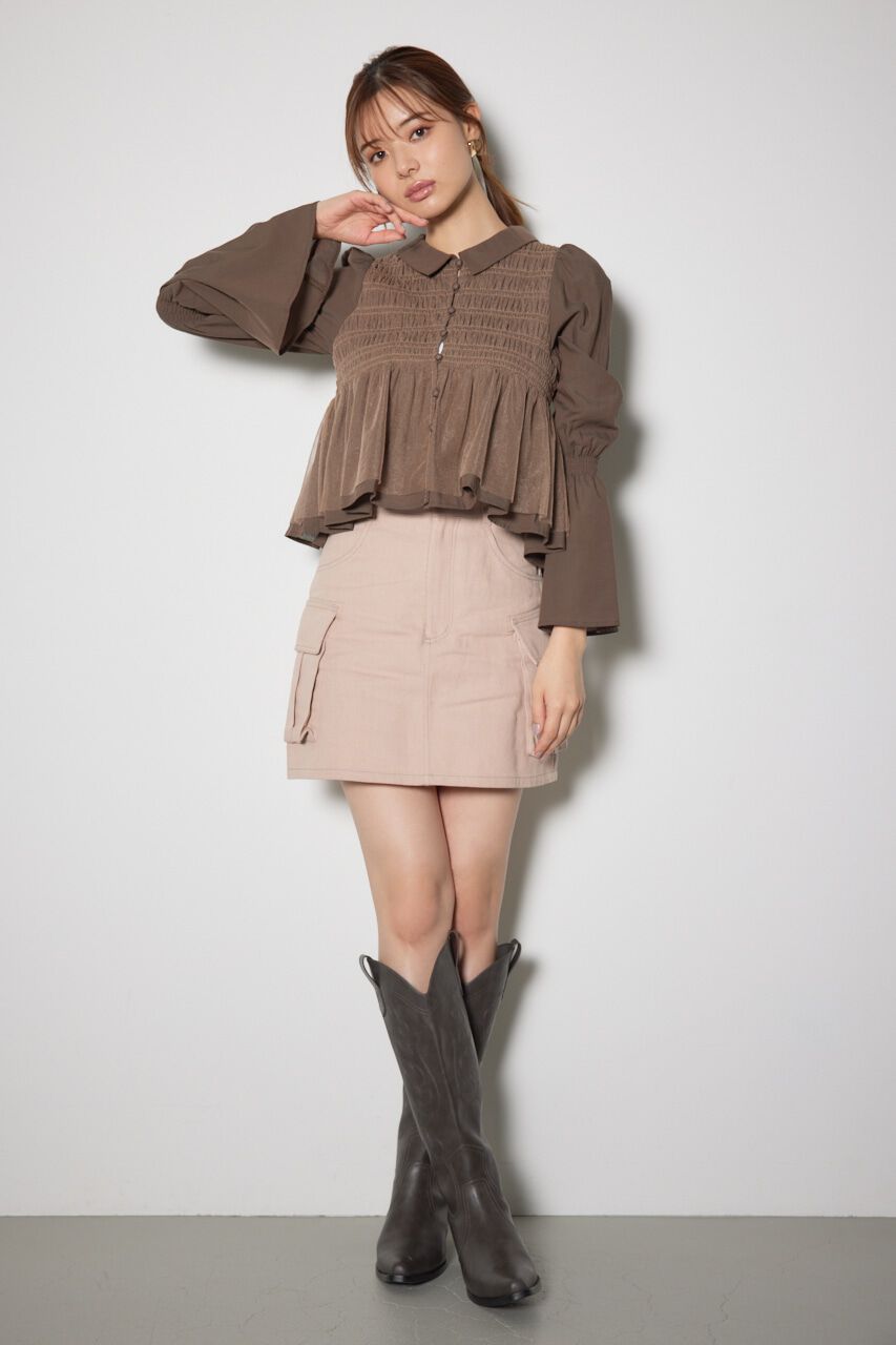 rienda「シャーリングフリルチュールブラウス」|ワンピース|