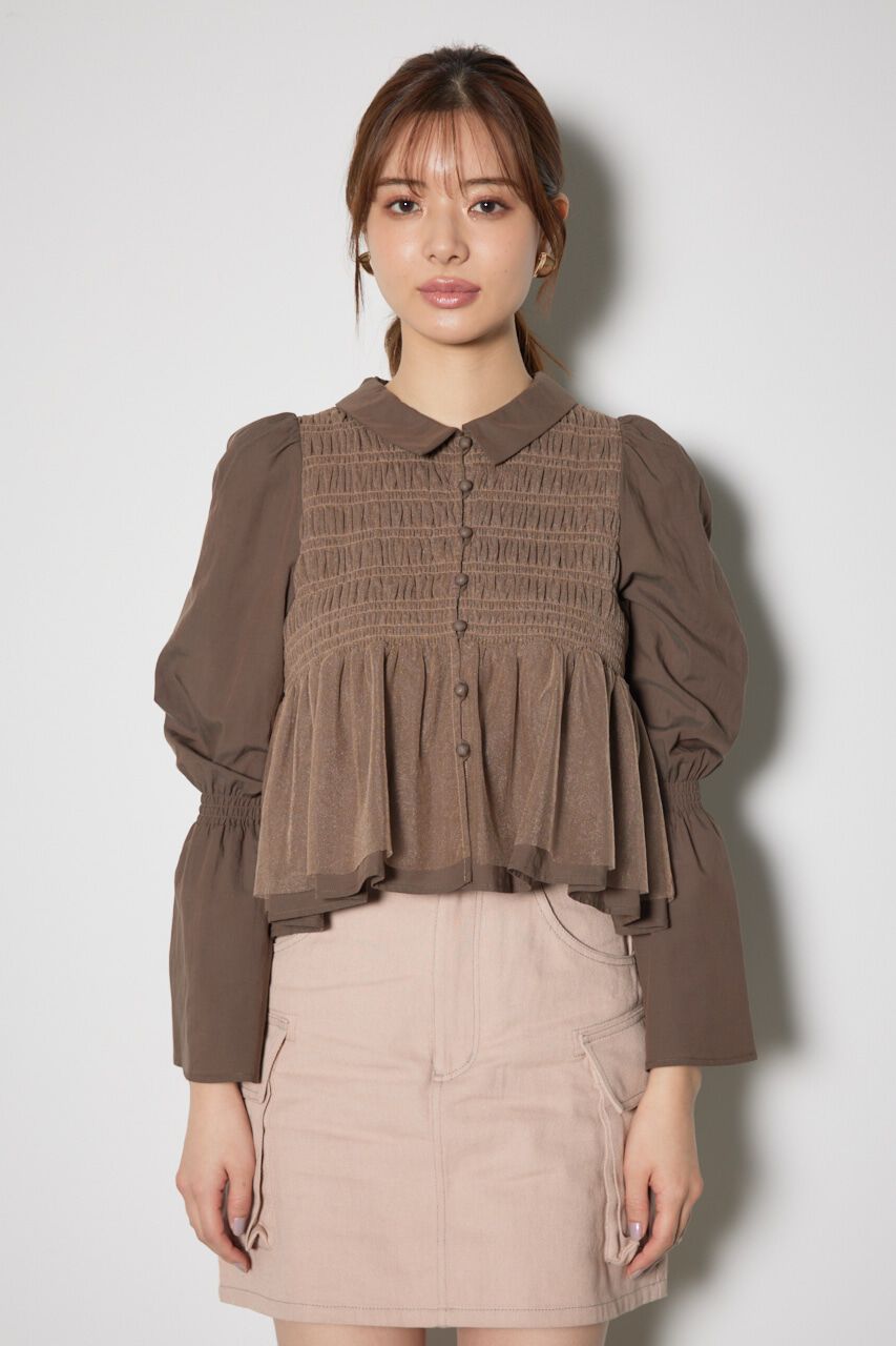 rienda「シャーリングフリルチュールブラウス」|ワンピース|