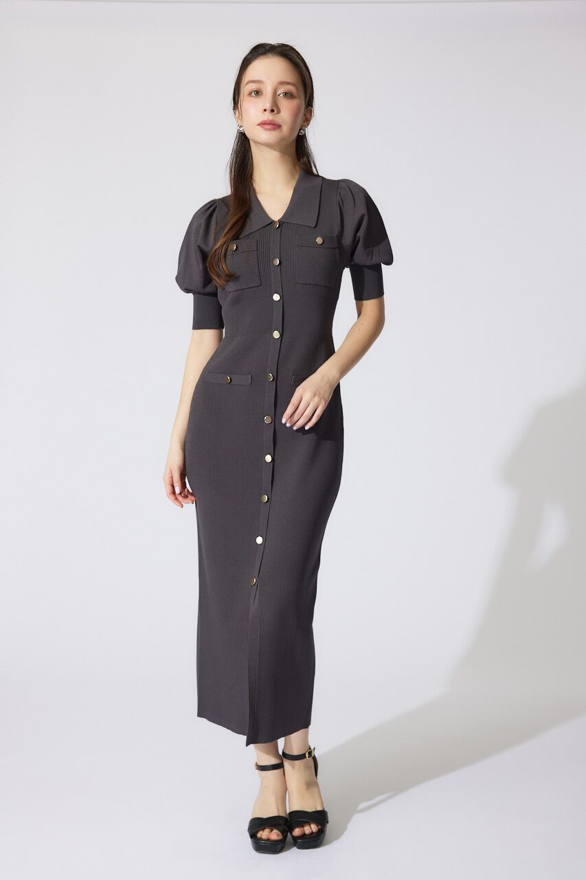 rienda「パフスリーブニットタイトワンピース」|ワンピース|L/BLK1