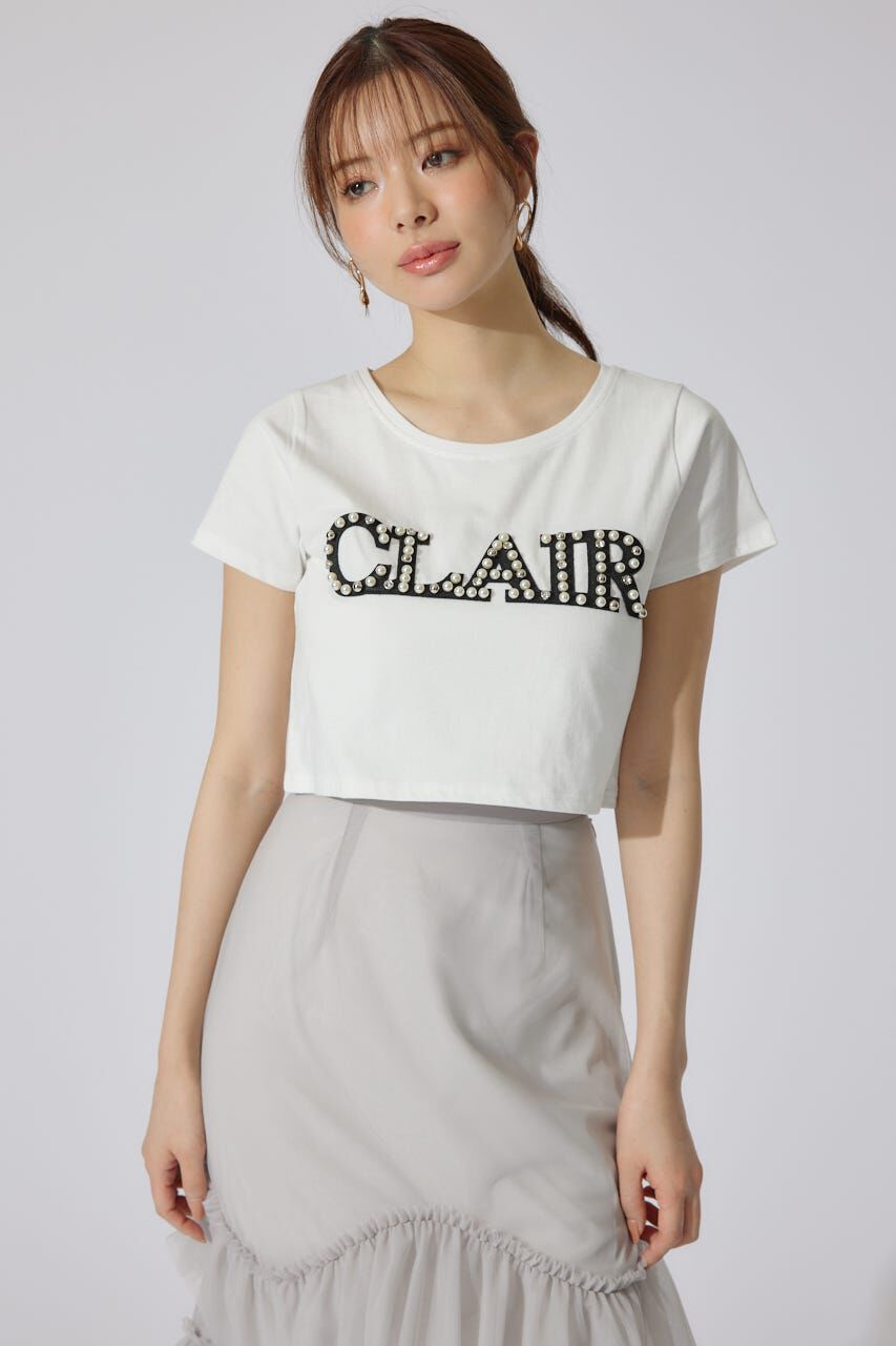 rienda「スランクビジューショートTシャツ」|Tシャツ・カットソー|WHT