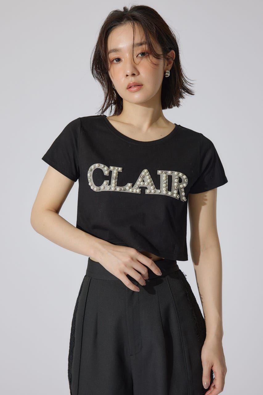 rienda「スランクビジューショートTシャツ」|Tシャツ・カットソー|BLK