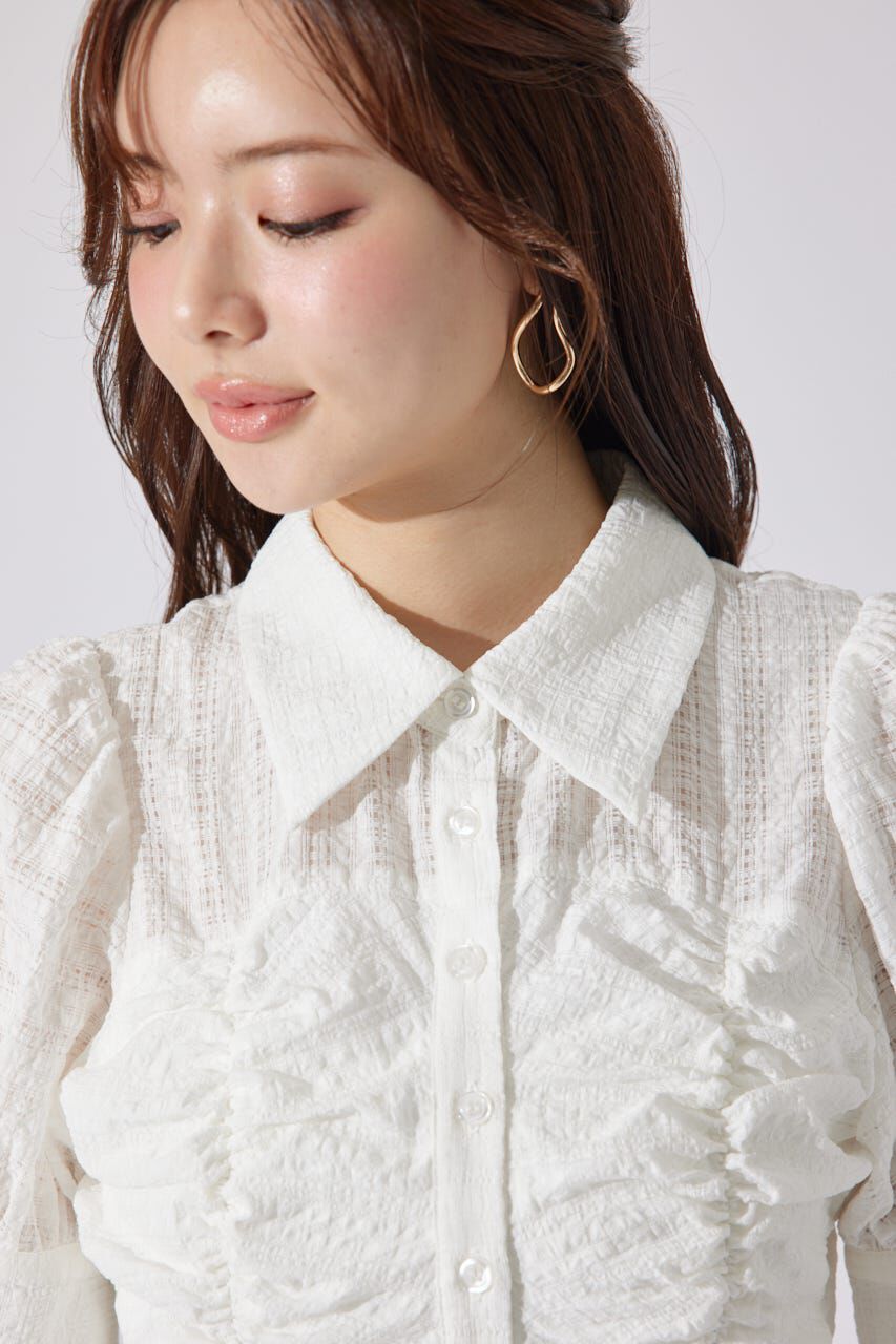 rienda「フロントシャーリングリボンミニハーフシャツフレアワンピース」|ワンピース|