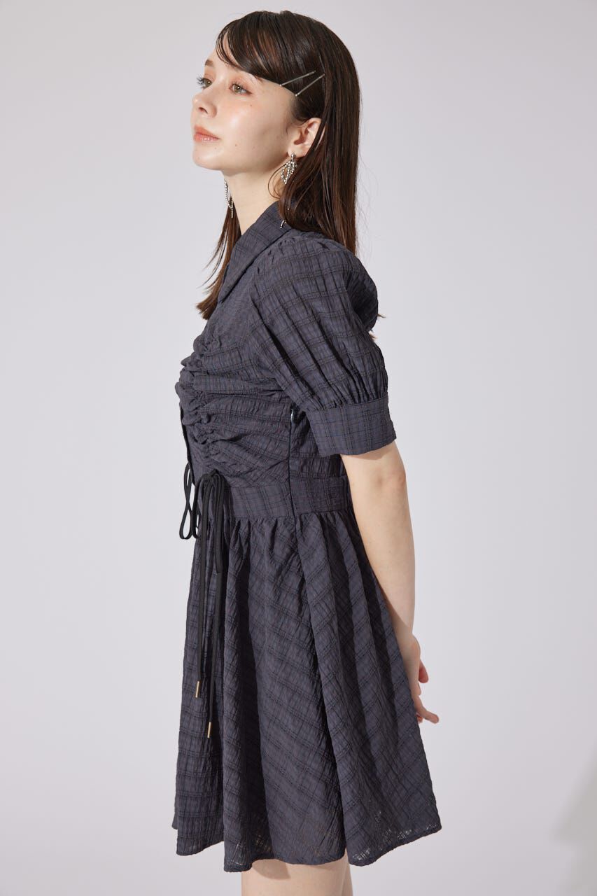 rienda「フロントシャーリングリボンミニハーフシャツフレアワンピース」|ワンピース|