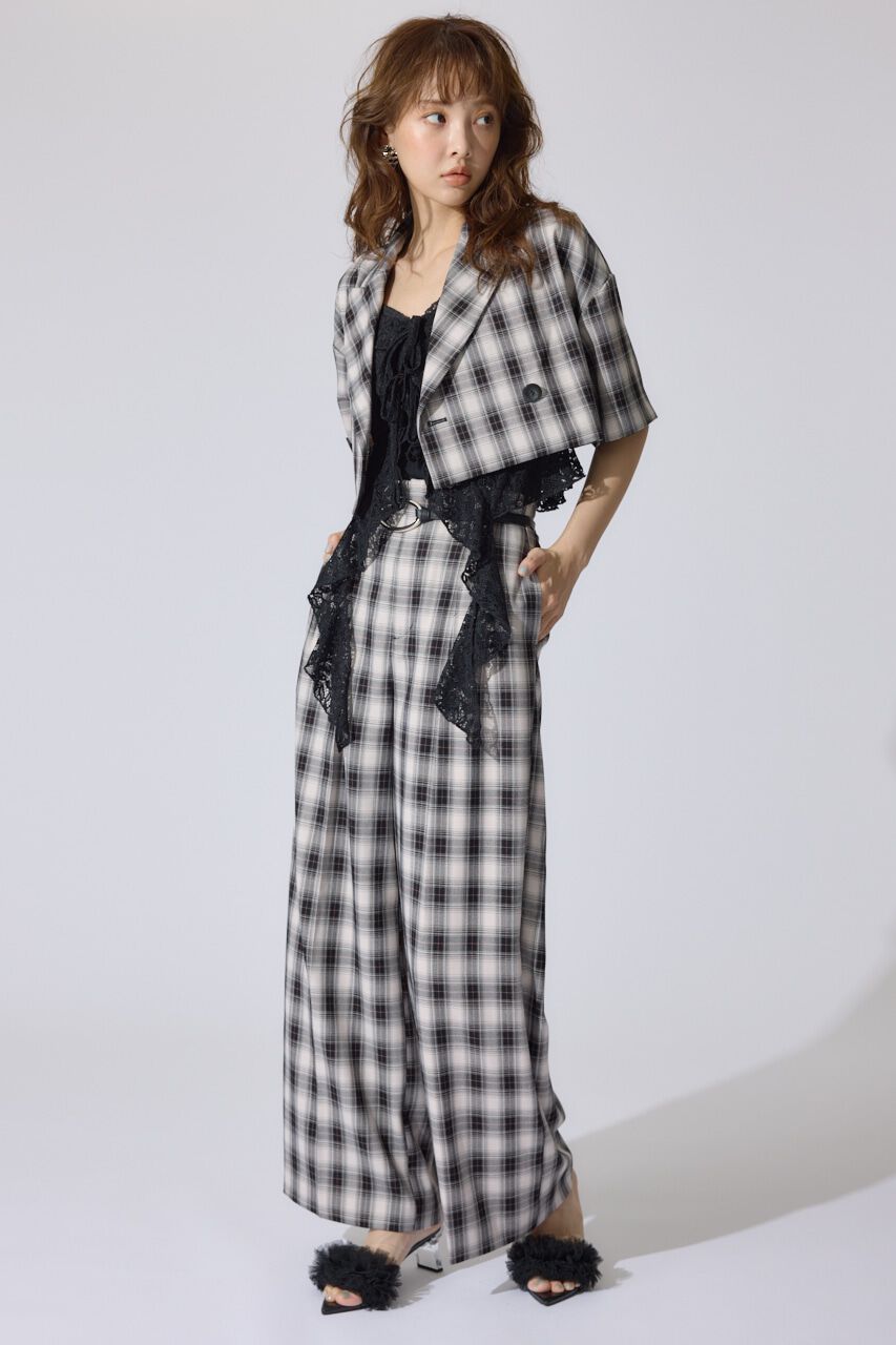 rienda「チェッククロップドハーフスリーブジャケット」|その他|