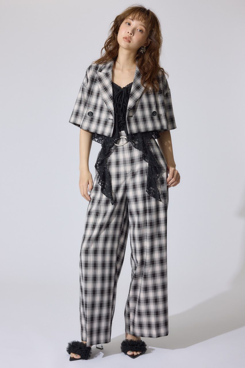 rienda「チェッククロップドハーフスリーブジャケット」|その他|