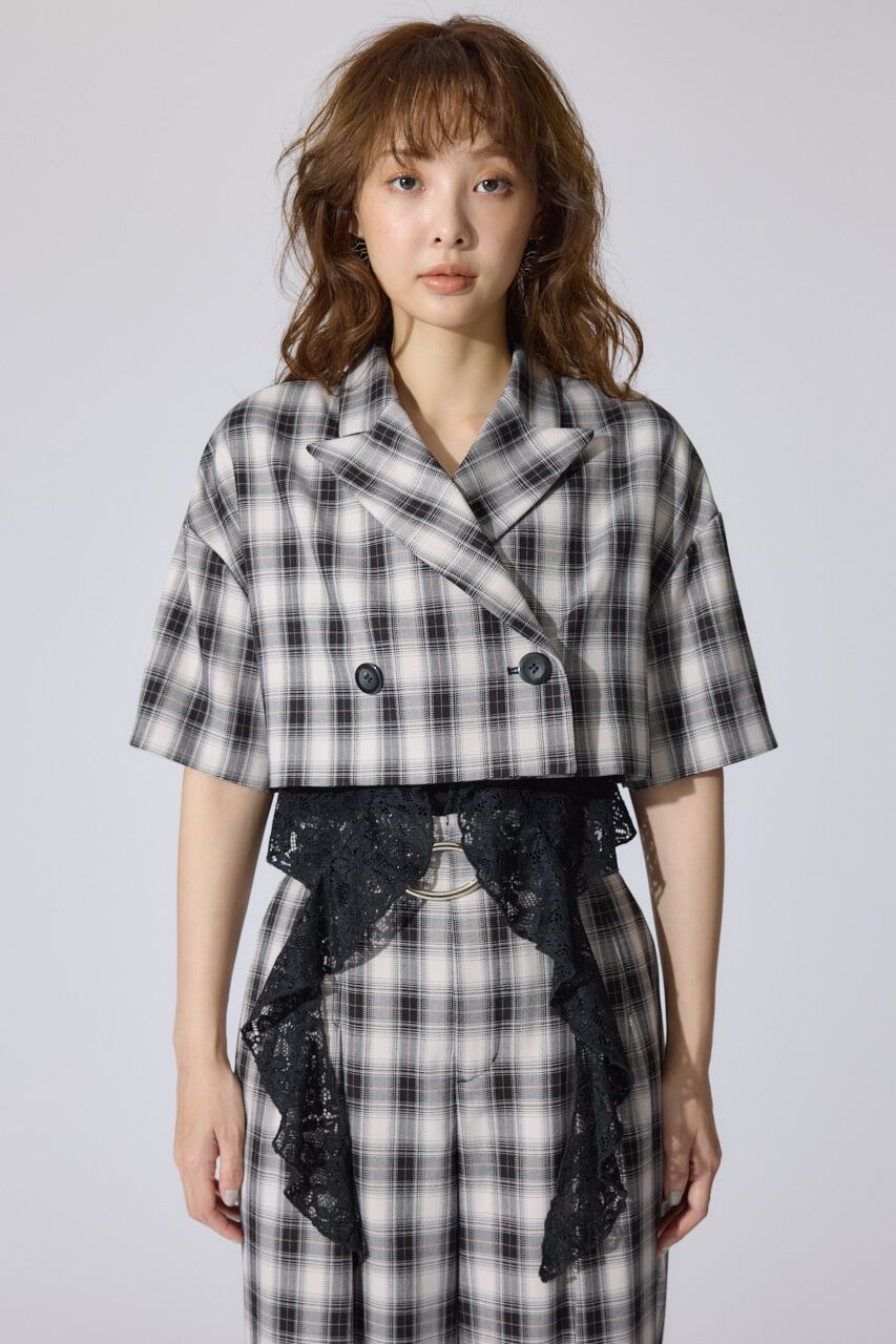 rienda「チェッククロップドハーフスリーブジャケット」|その他|
