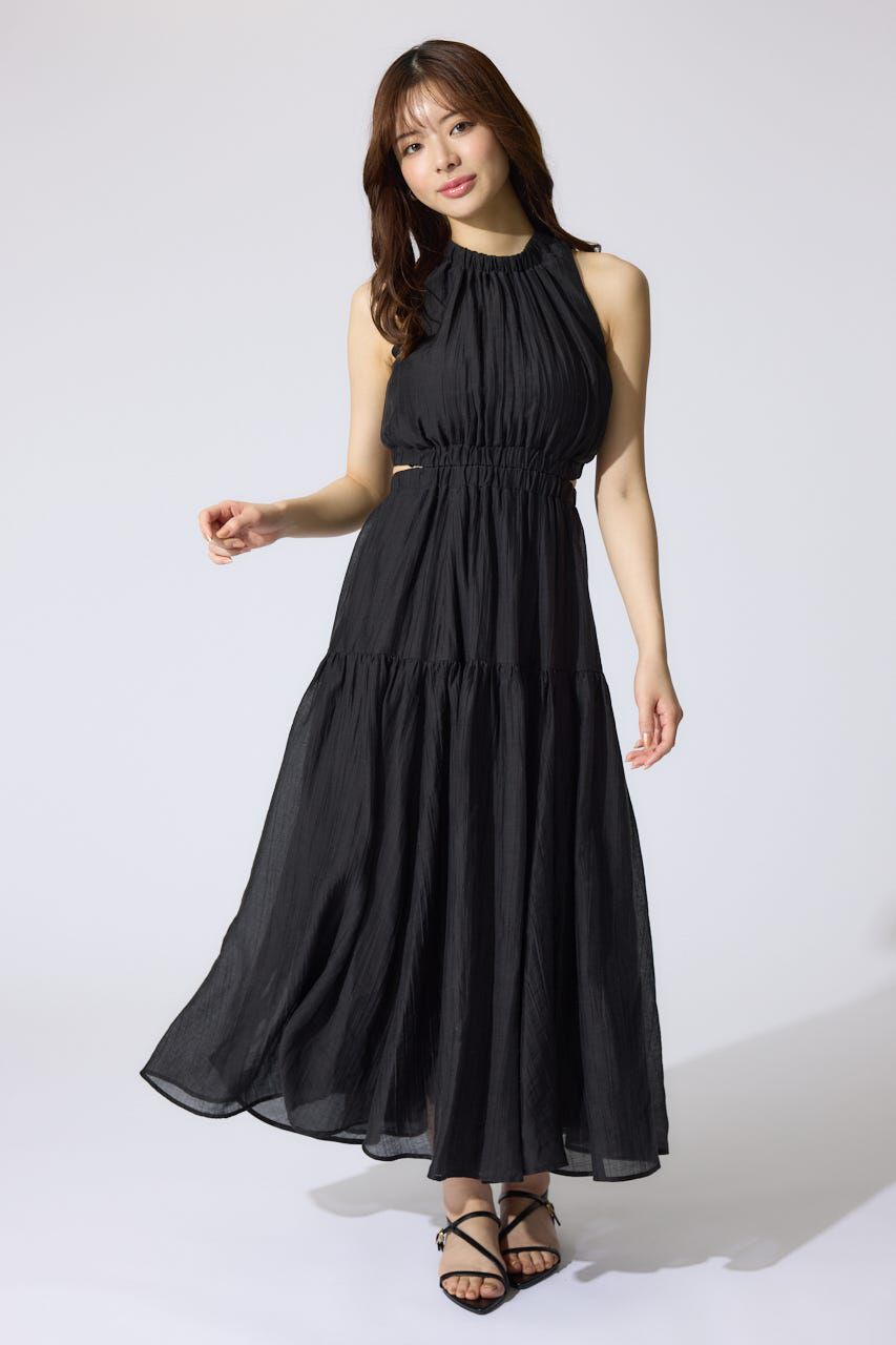 rienda「ホルターネックギャザーフレアワンピース」|ワンピース|BLK