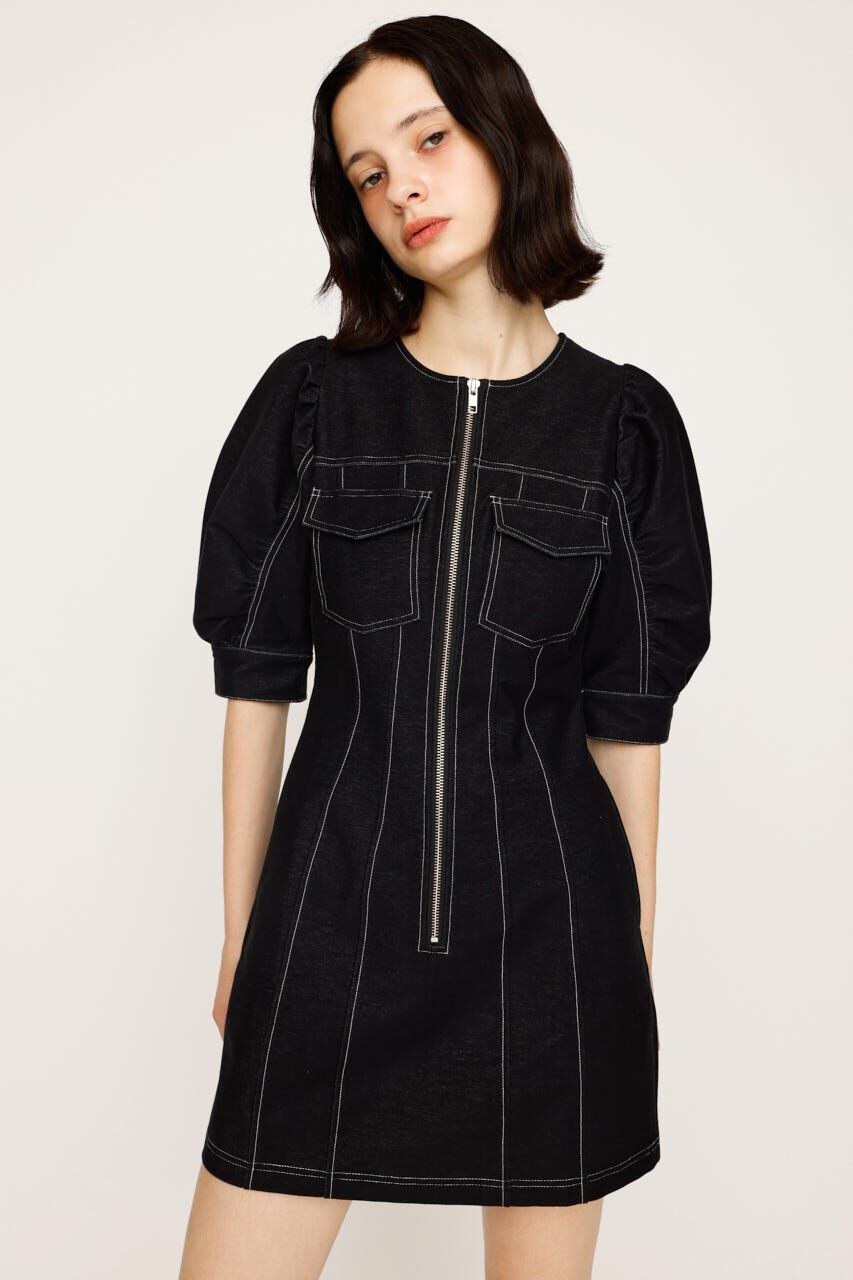 SLY「BICOLOR STITCH ショートワンピース」|ワンピース|BLK