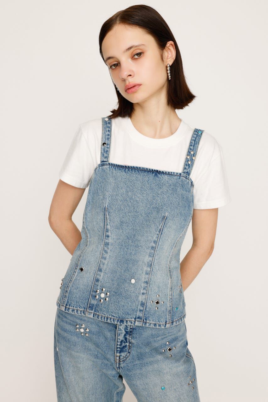 SLY「STUDS DENIM BUSTIER-B」|チューブトップ|BLU