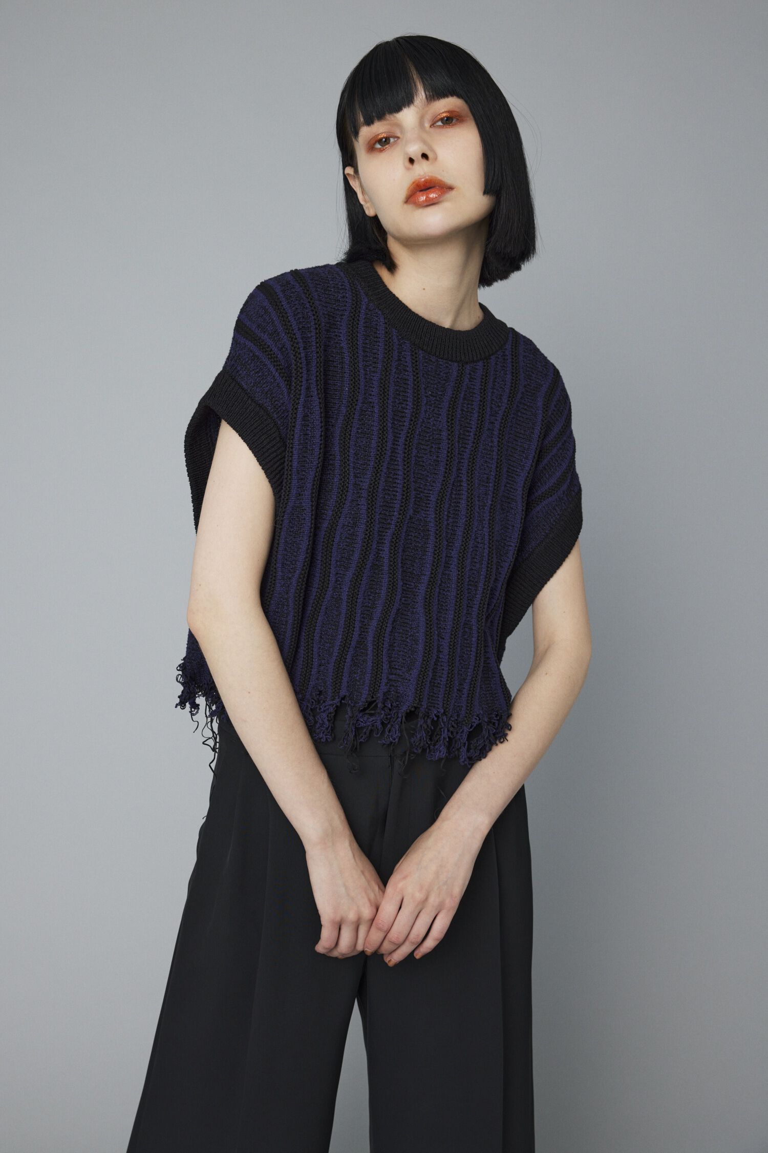 HeRIN.CYE「Wave stitch knit tops」|シャツ・ブラウス|BLK