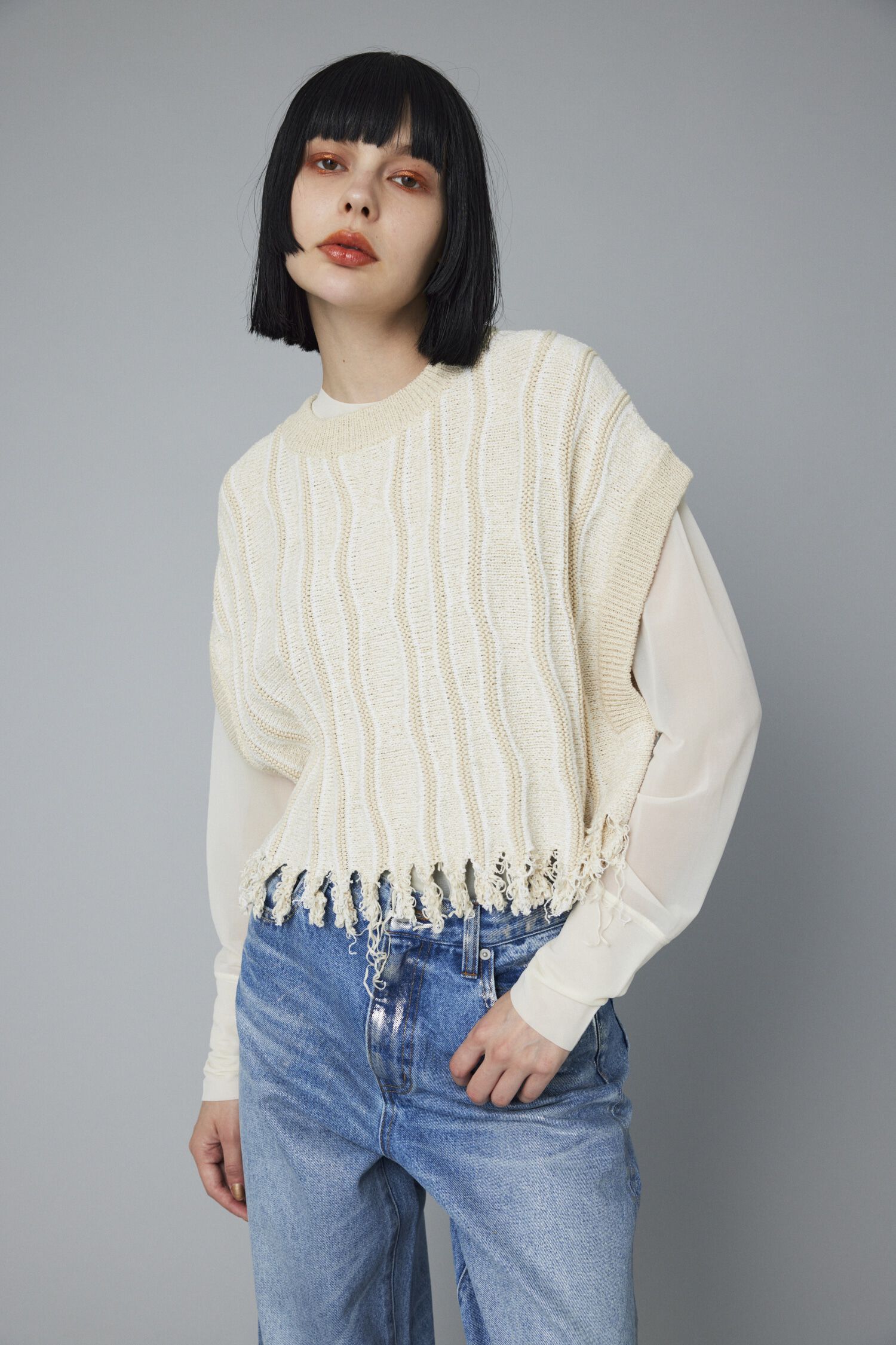 HeRIN.CYE「Wave stitch knit tops」|シャツ・ブラウス|BEG