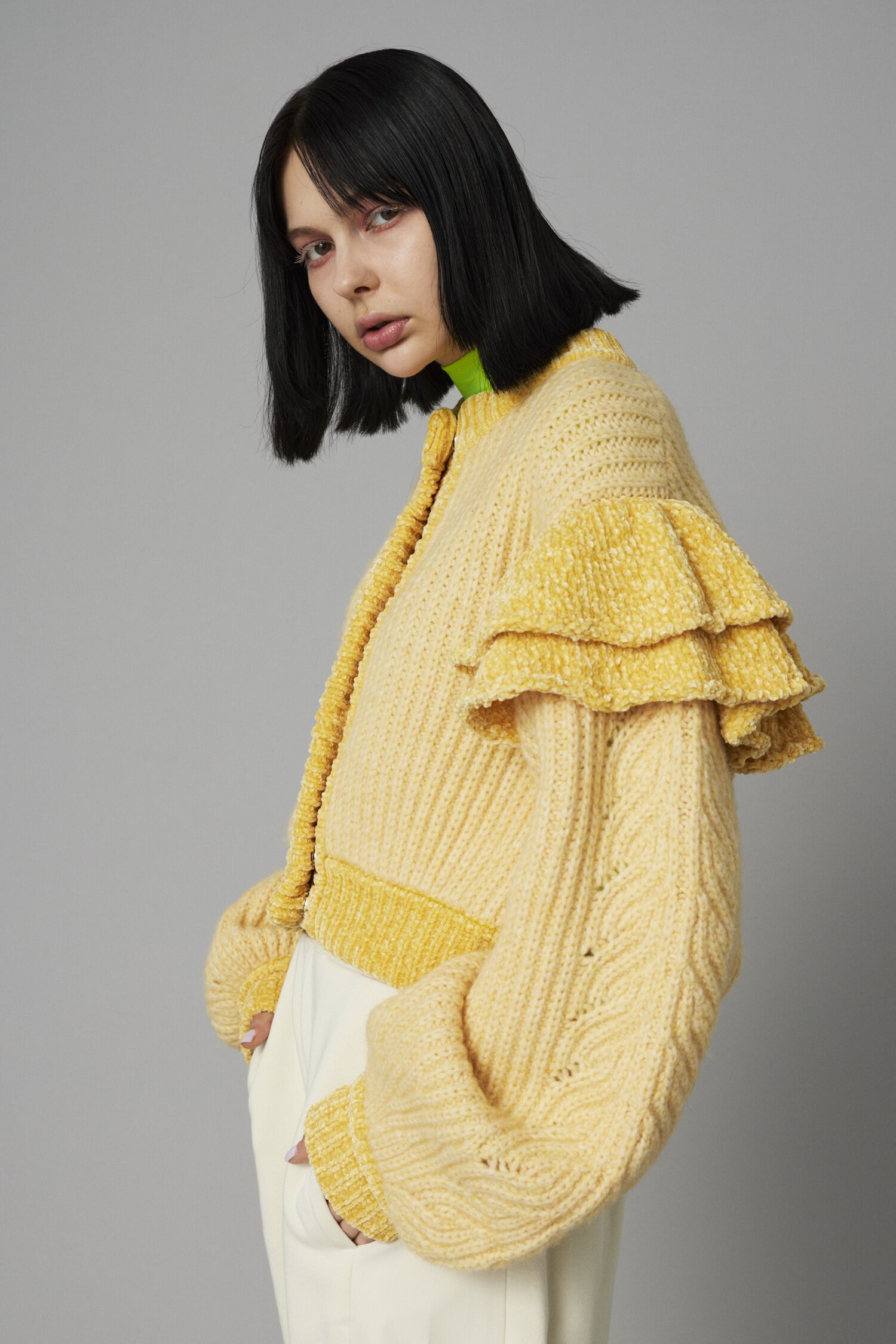 HeRIN.CYE「Frill shoulder cardigan」|カーディガン|