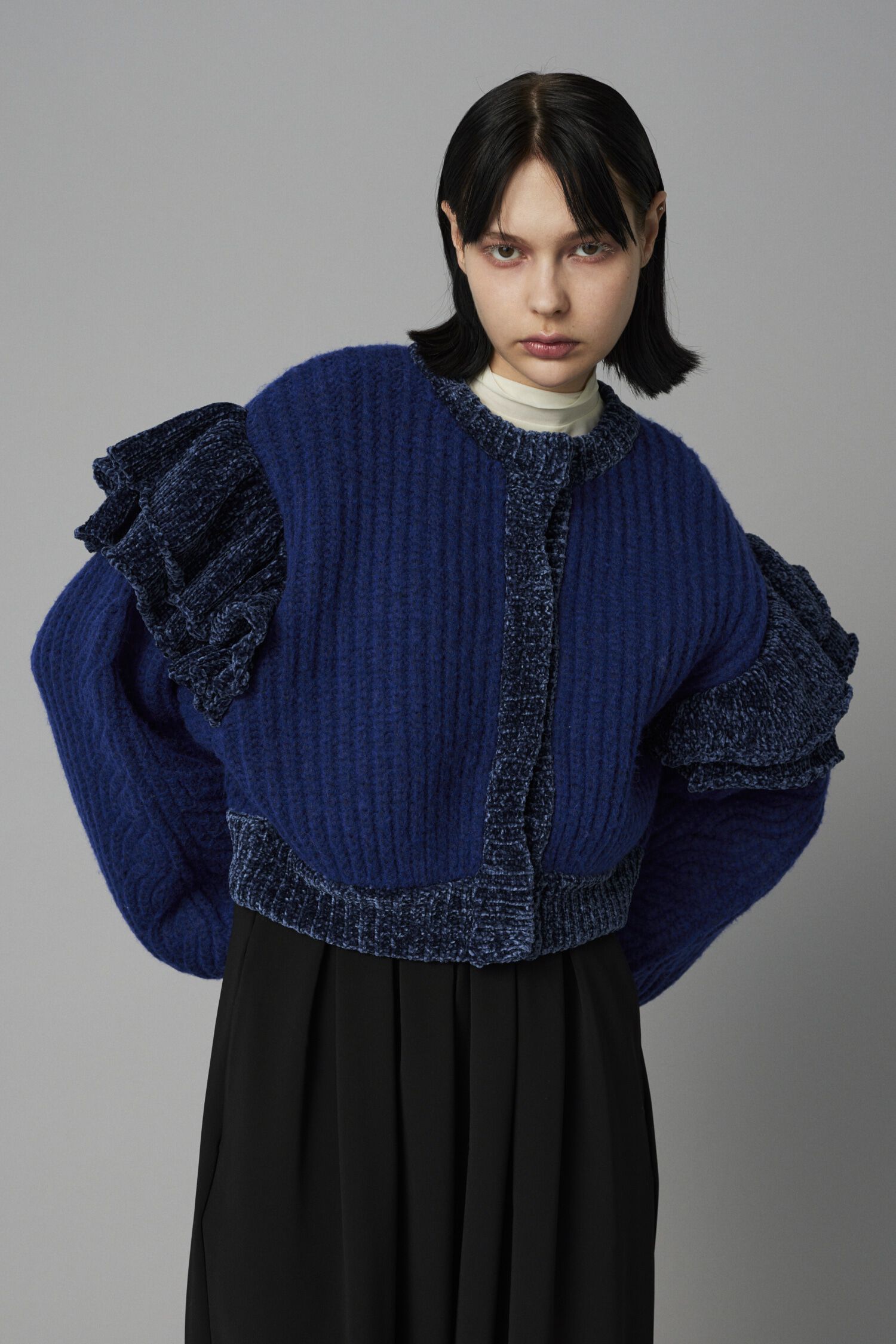 HeRIN.CYE「Frill shoulder cardigan」|カーディガン|NVY