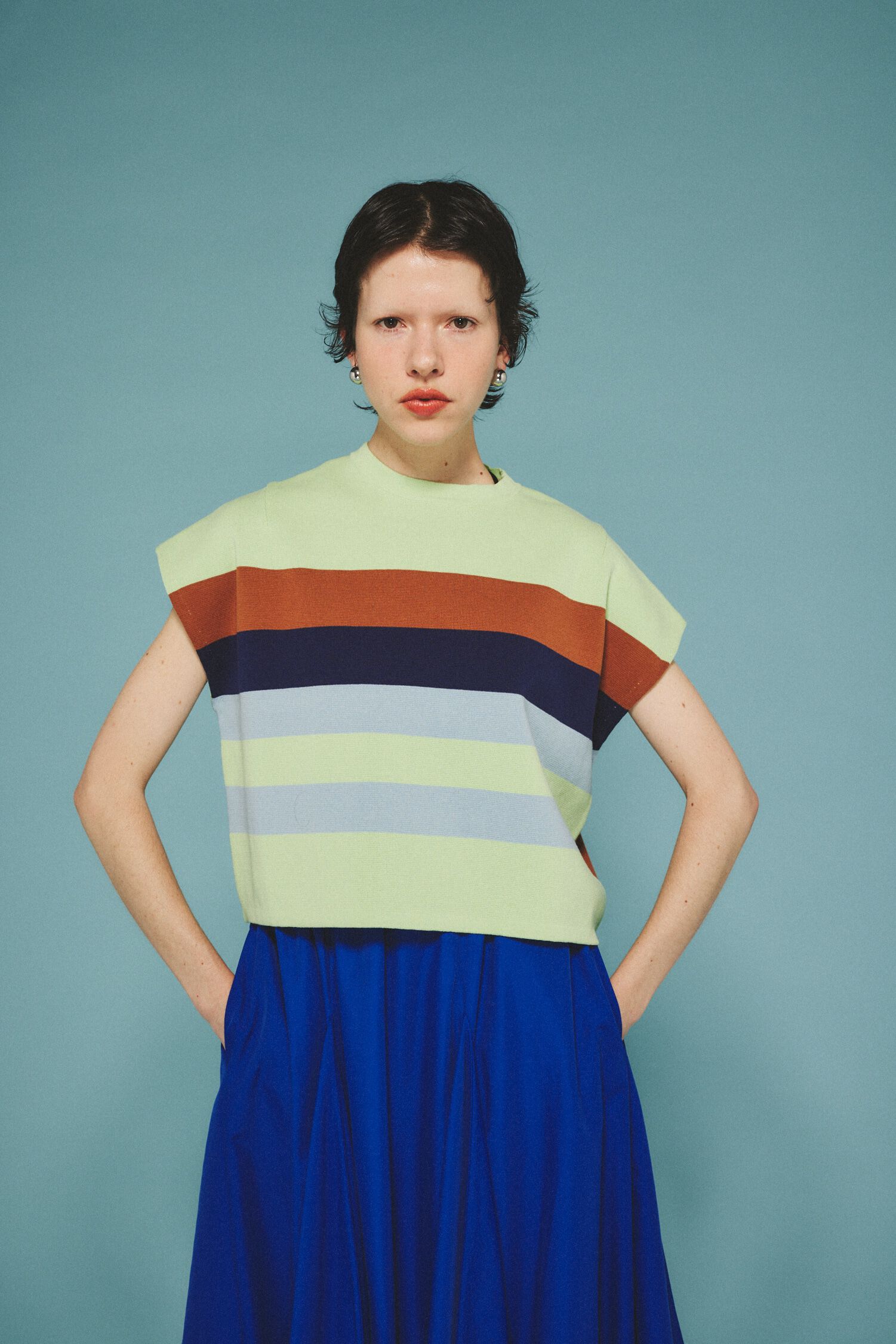 HeRIN.CYE「Border box tops」|ニット・セーター|L/GRN1