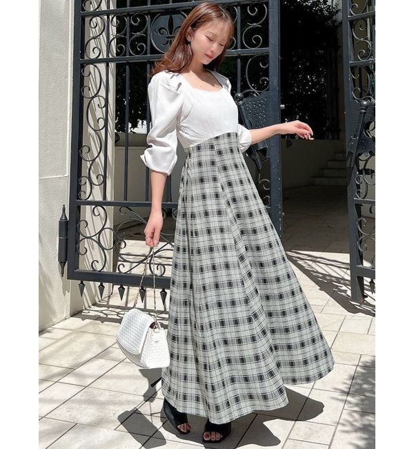 RESEXXY「ハイウエストドッキングフレアワンピース」|ワンピース|アイボリー