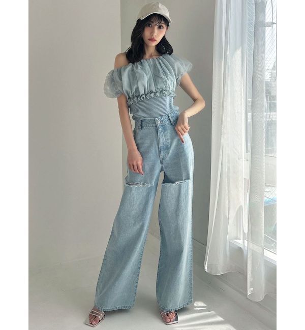 RESEXXY「ダメージワイドデニムパンツ」|デニム|