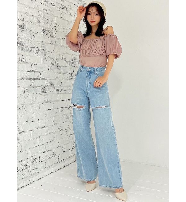 RESEXXY「ダメージワイドデニムパンツ」|デニム|