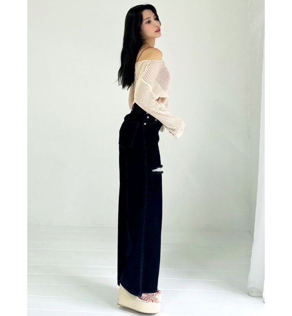 RESEXXY「ダメージワイドデニムパンツ」|デニム|