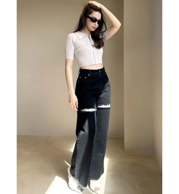 RESEXXY「ダメージワイドデニムパンツ」|デニム|