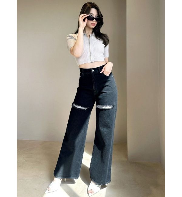 RESEXXY「ダメージワイドデニムパンツ」|デニム|