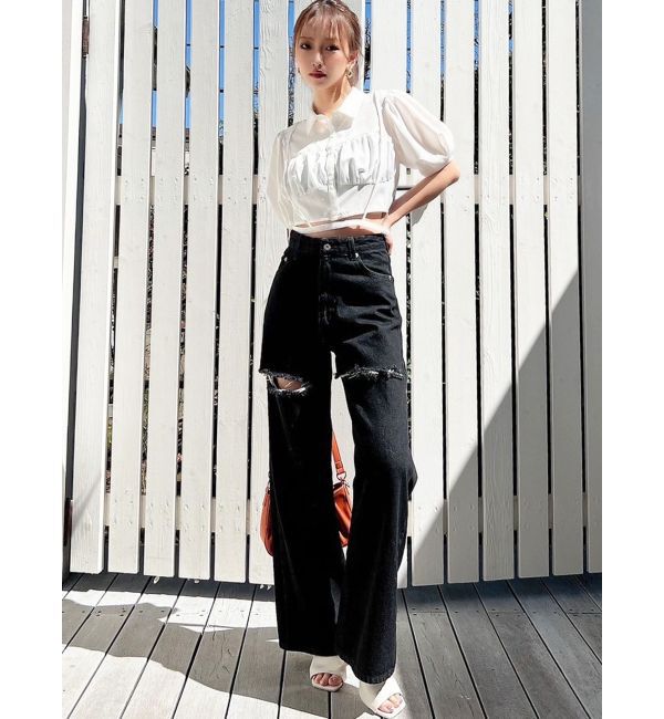 RESEXXY「ダメージワイドデニムパンツ」|デニム|