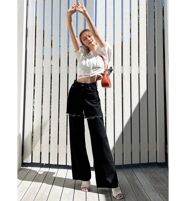 RESEXXY「ダメージワイドデニムパンツ」|デニム|