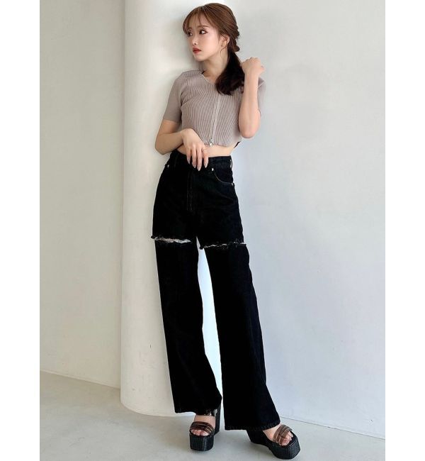 RESEXXY「ダメージワイドデニムパンツ」|デニム|