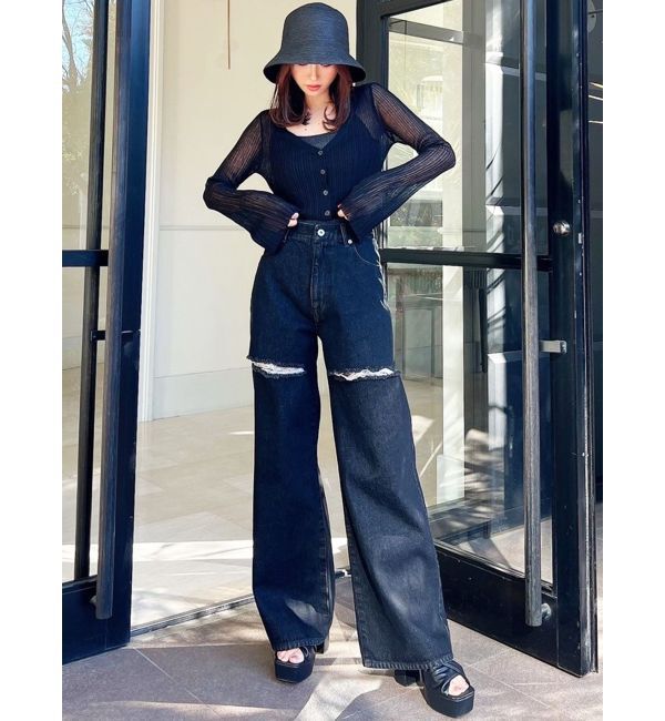 RESEXXY「ダメージワイドデニムパンツ」|デニム|