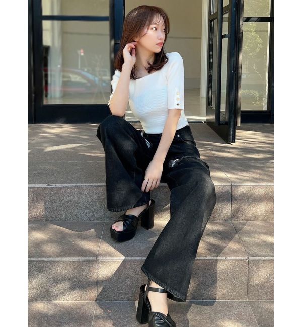 RESEXXY「ダメージワイドデニムパンツ」|デニム|