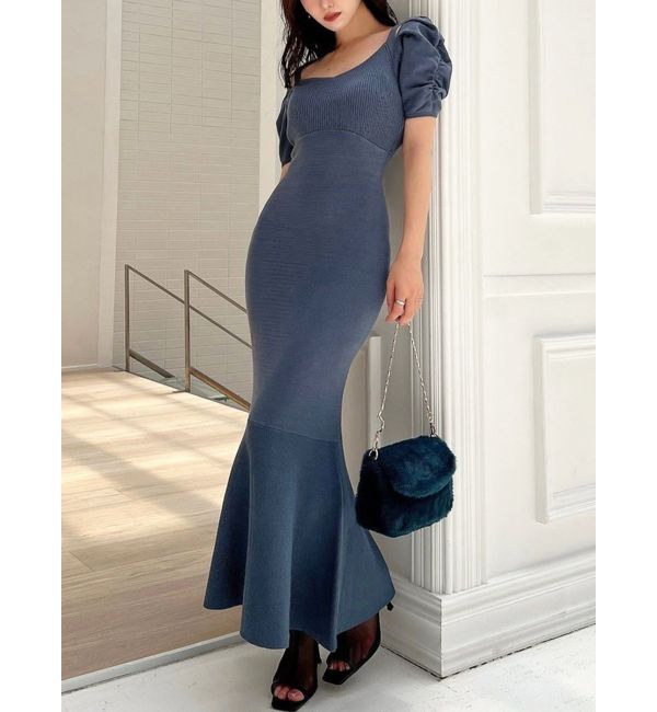 RESEXXY「ショルダーオープンマーメイドニットワンピース」|ワンピース|ブルー