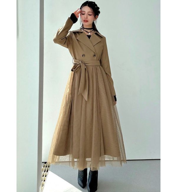 RESEXXY「チュールドッキングロングコート」|トレンチコート|