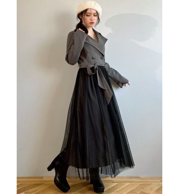 RESEXXY「チュールドッキングロングコート」|トレンチコート|