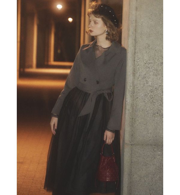 RESEXXY「チュールドッキングロングコート」|トレンチコート|