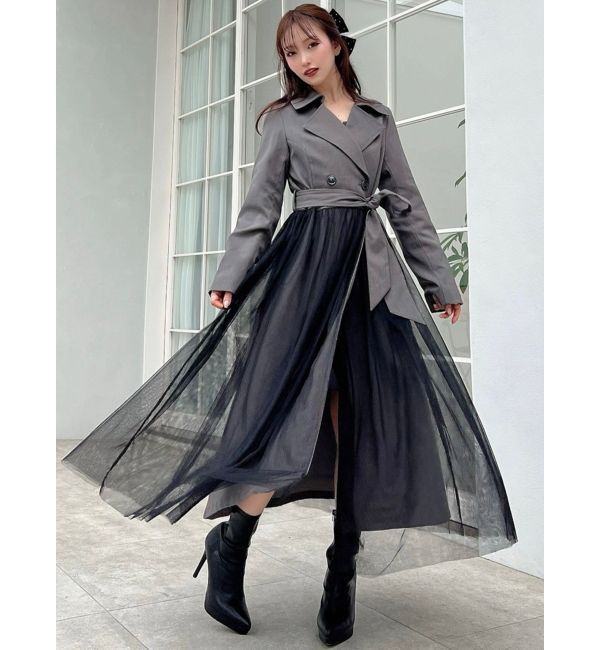 RESEXXY「チュールドッキングロングコート」|トレンチコート|