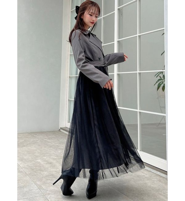 RESEXXY「チュールドッキングロングコート」|トレンチコート|