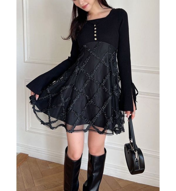 RESEXXY「ドッキングフレアミニニットワンピース」|ワンピース|ブラック