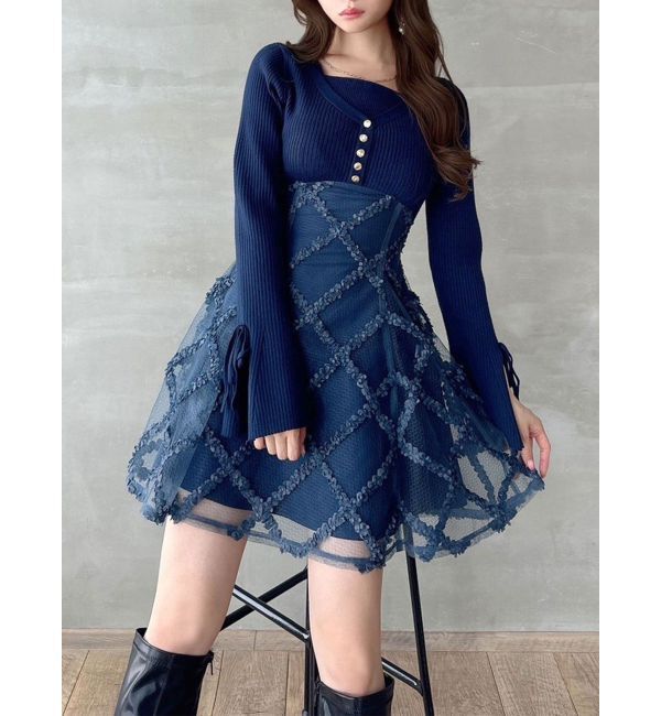 RESEXXY「ドッキングフレアミニニットワンピース」|ワンピース|ネイビー