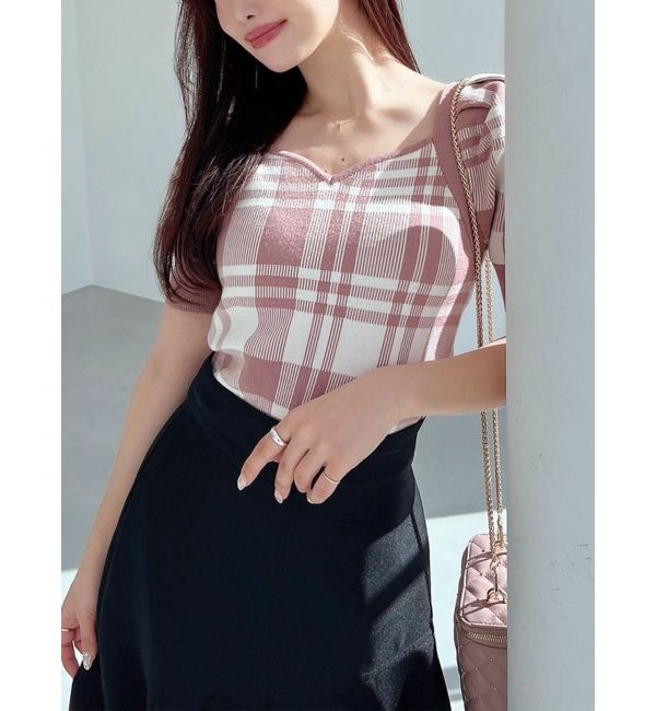 RESEXXY「ハートネックラグランニットトップス」|ニット・セーター|ピンク