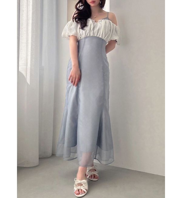 RESEXXY「チェックコンビマーメイドワンピース」|ワンピース|ブルー