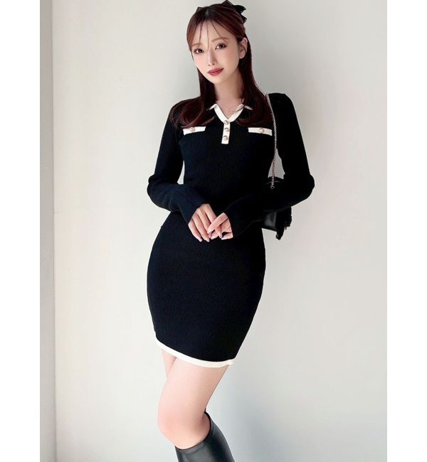 RESEXXY「バイカラーニットポロワンピース」|ワンピース|