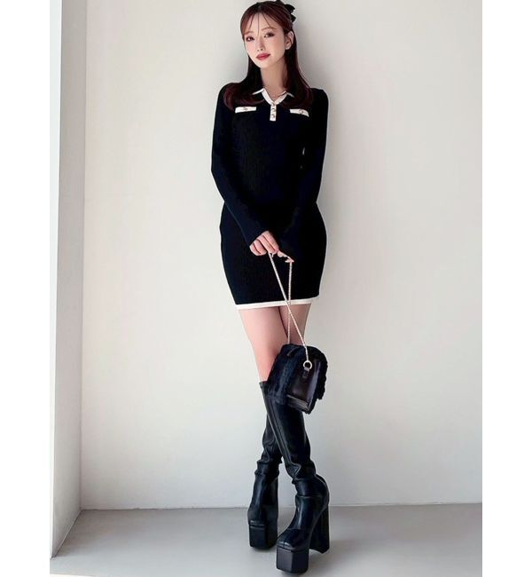 RESEXXY「バイカラーニットポロワンピース」|ワンピース|