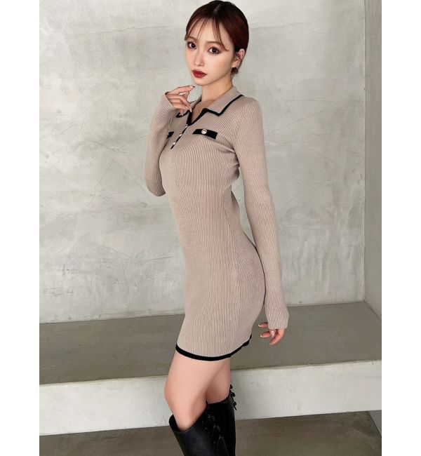 RESEXXY「バイカラーニットポロワンピース」|ワンピース|