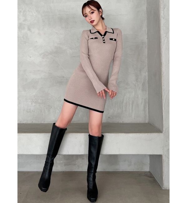 RESEXXY「バイカラーニットポロワンピース」|ワンピース|