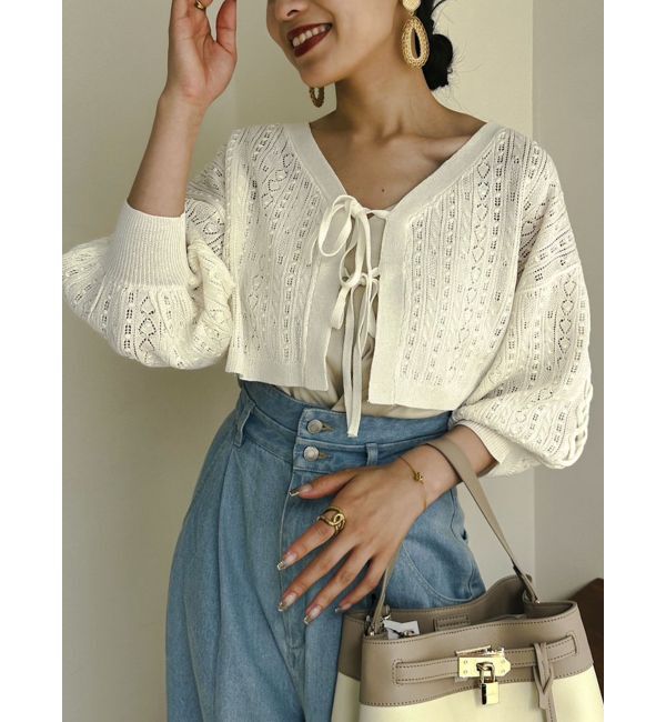 dazzlin「リボンポイントクロシェカーディガン」|カーディガン|